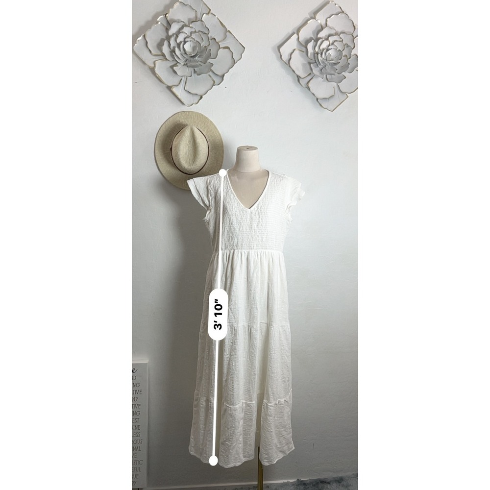 GibsonLook white cotton maxi midi dress L boho shabby chic regency cottage core - Picture 4 of 16